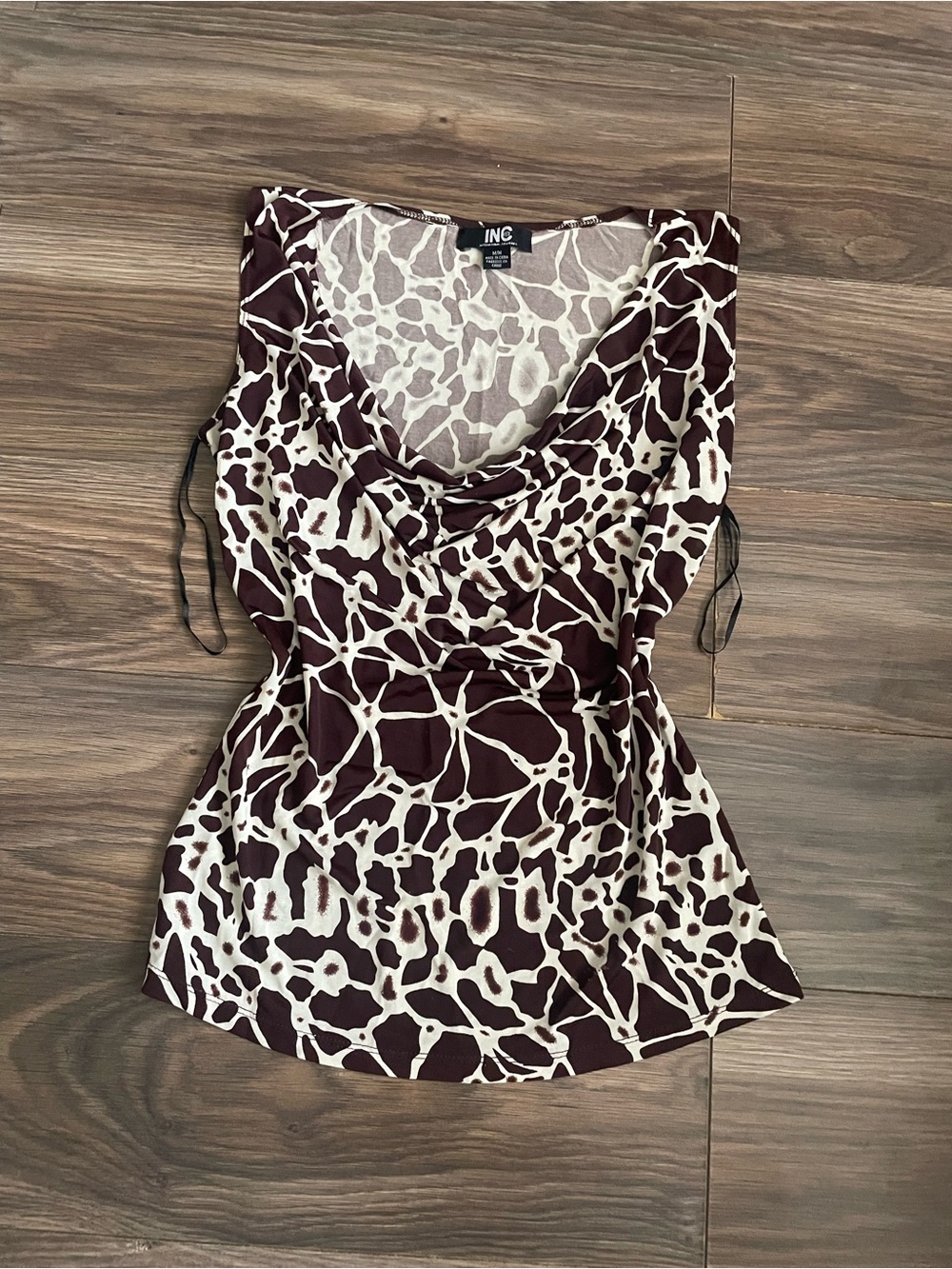 INC International Concepts Brown & Cream Abstract Cowl Neck Camisole